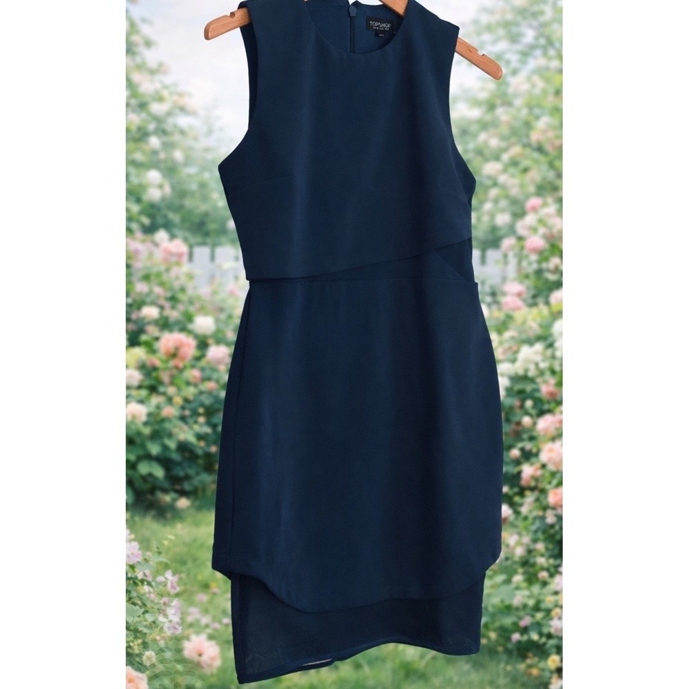 TOP SHOP Blue Satin Mid-Calf Dress Size 10 98$ Tags Topshop Wedding Navy Classy